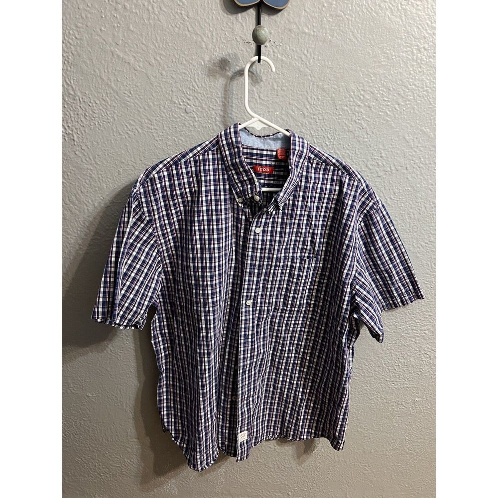 Izod Shirt Men's Collared Plaid Short Sleeve Button Down‎ Size XL